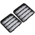 Pair of black plastic air vent/exhauster covers with parallel slat grille