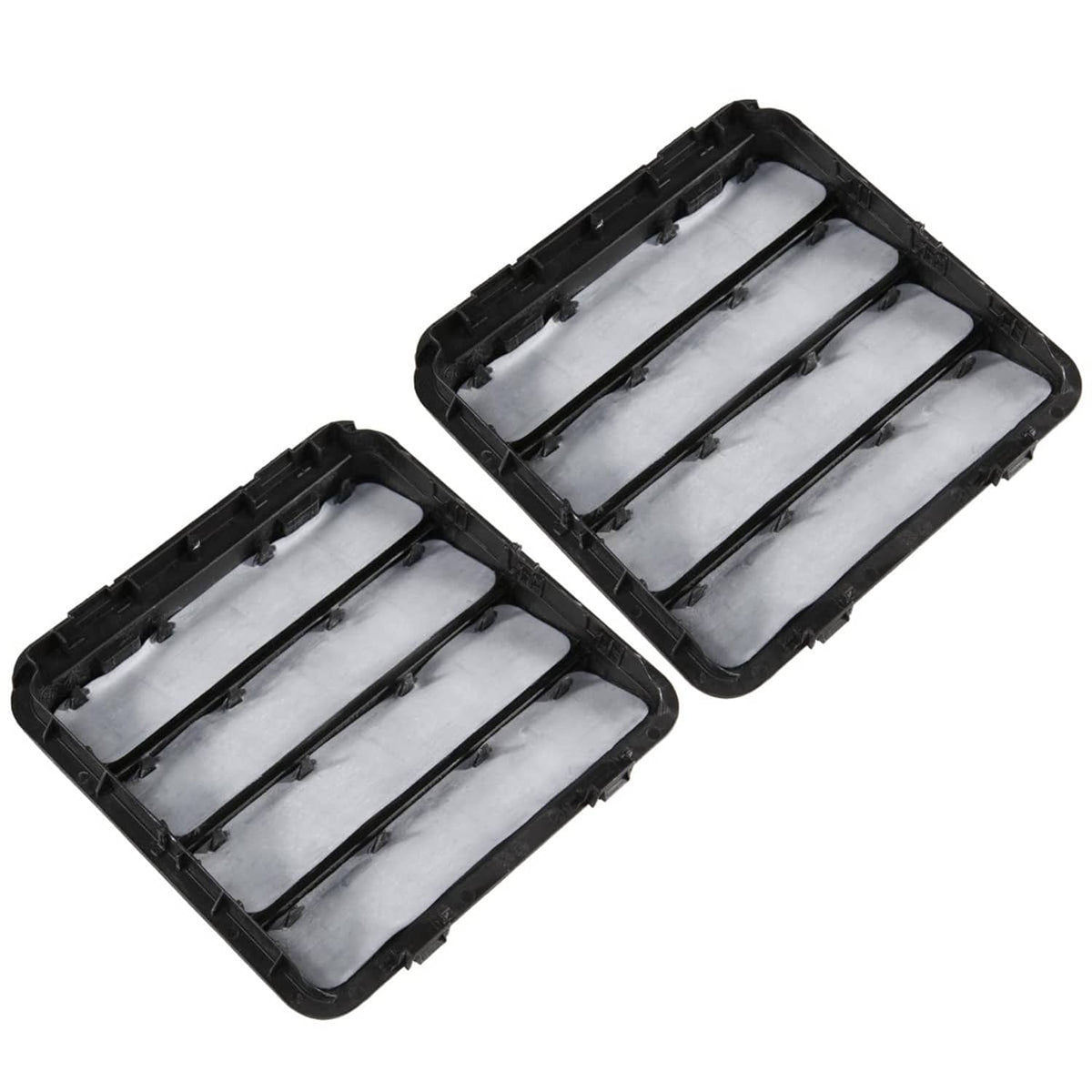 Pair of black plastic air vent/exhauster covers with parallel slat grille