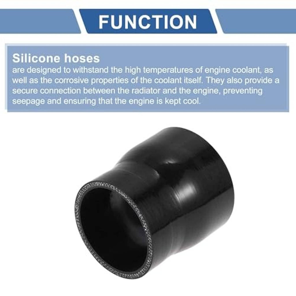 Black silicone hose reducer end cap, reinforced rim on the hose opening
