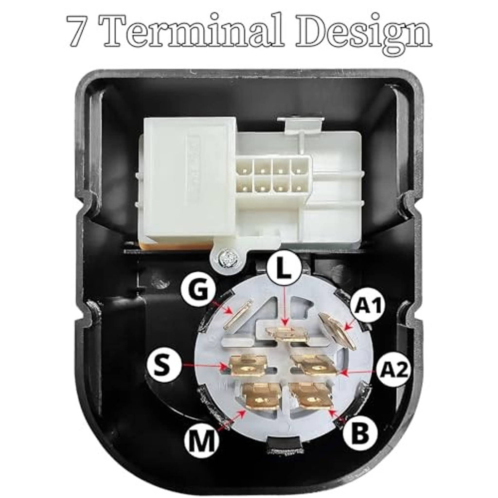 Ignition switch module interior with 7-terminal connector and labeled contact diagram