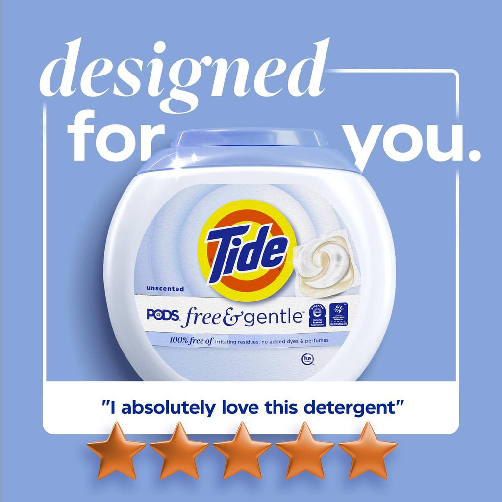 Tide free & gentle laundry detergent pod container with unscented pods label