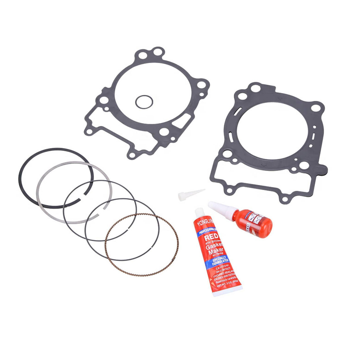 Cylinder gasket set and piston ring set with sealant tube for top end rebuild