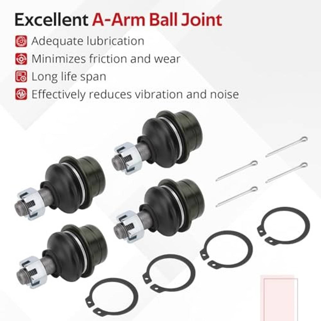 A-arm ball joint assembly pack with black boots, grease fittings, and installation clips