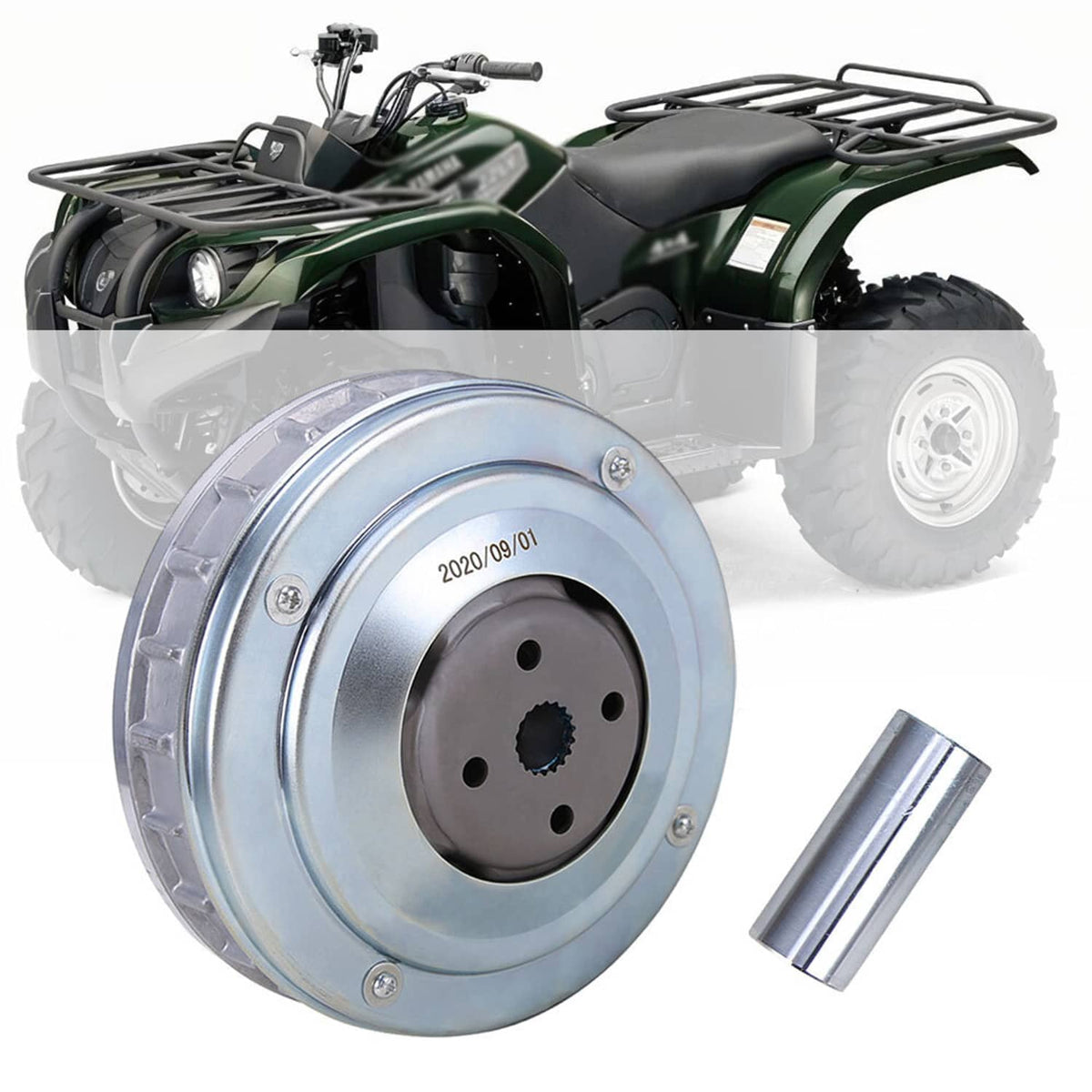 Sliding sheave assembly with metal pulley face and exposed shaft piece