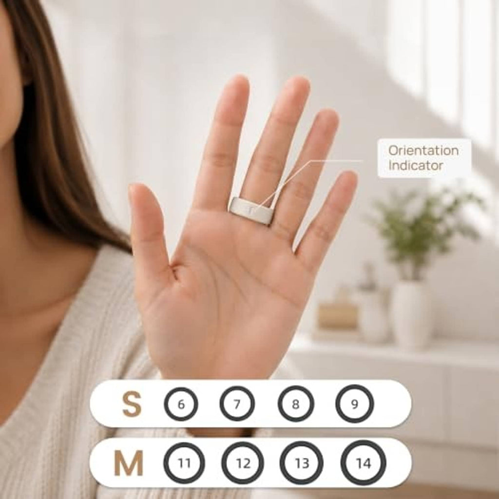 Silicone ring cover on hand with orientation indicator