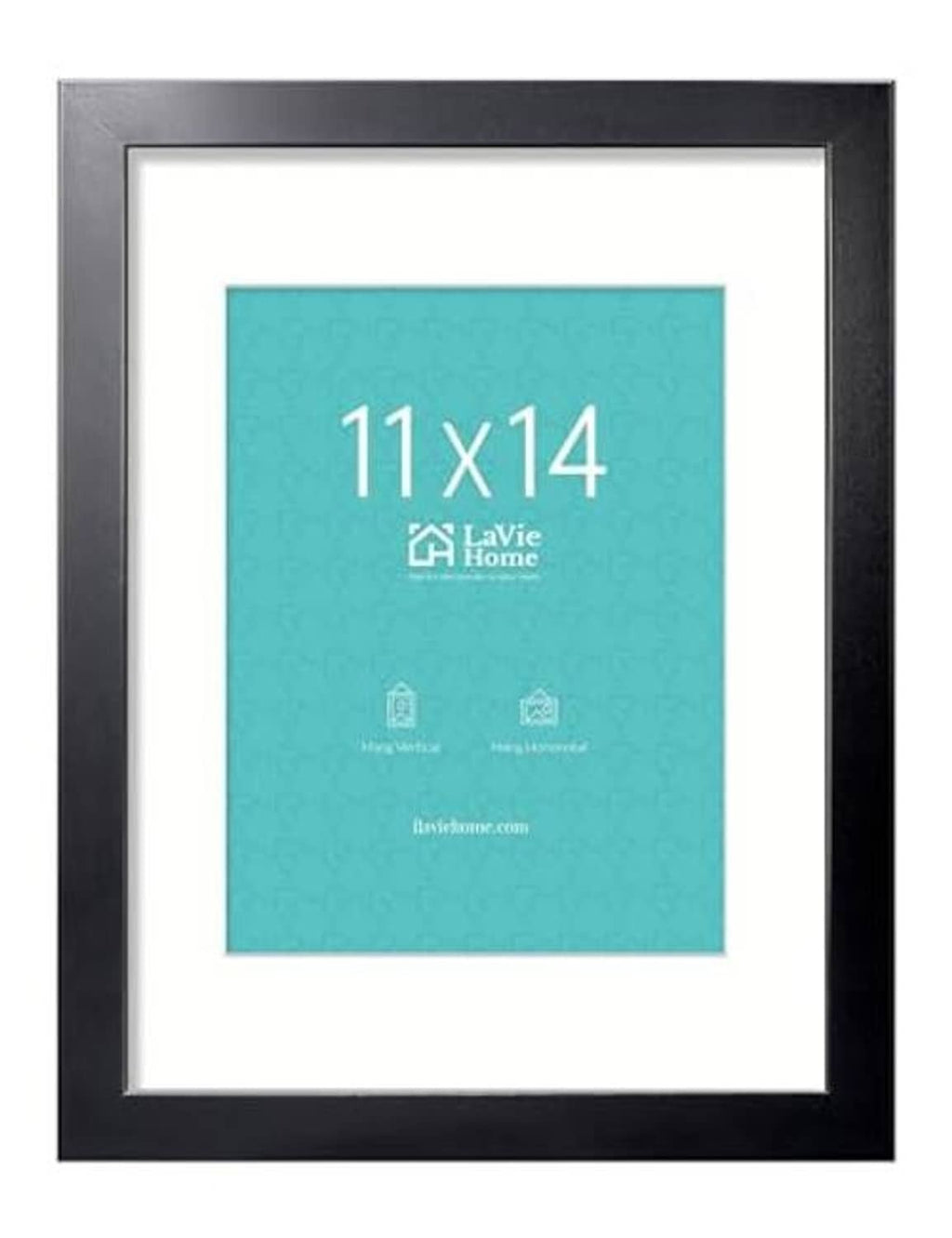 Black 11x14 picture frame with white mat and a turquoise photo display insert