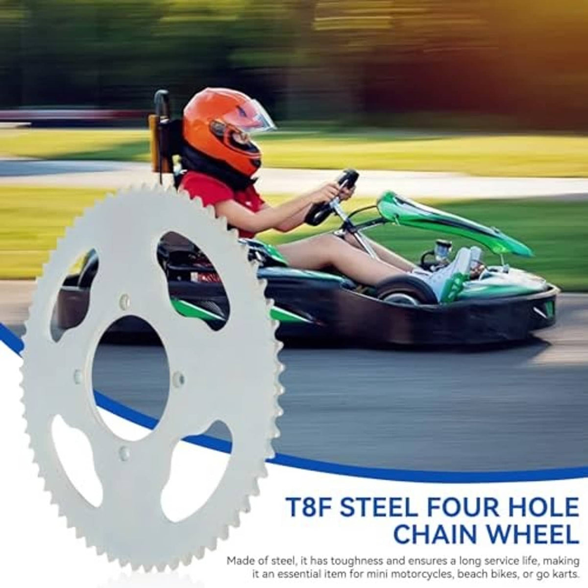 Steel four-hole chain wheel sprocket on a mini go-kart