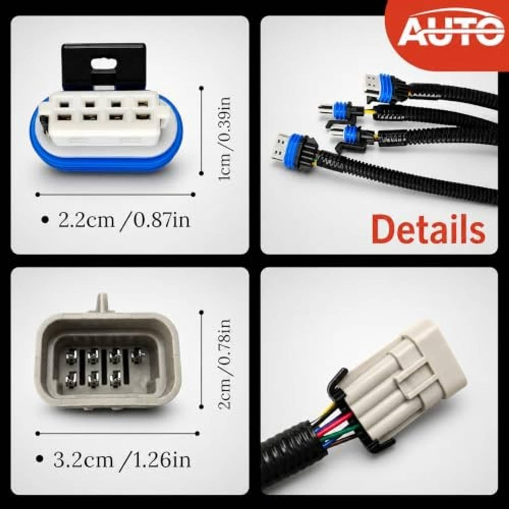 Ignition coil extension connector set with blue latches and gray plug housing