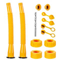 Yellow long gas can spout with threaded nozzle and matching caps and seals kit