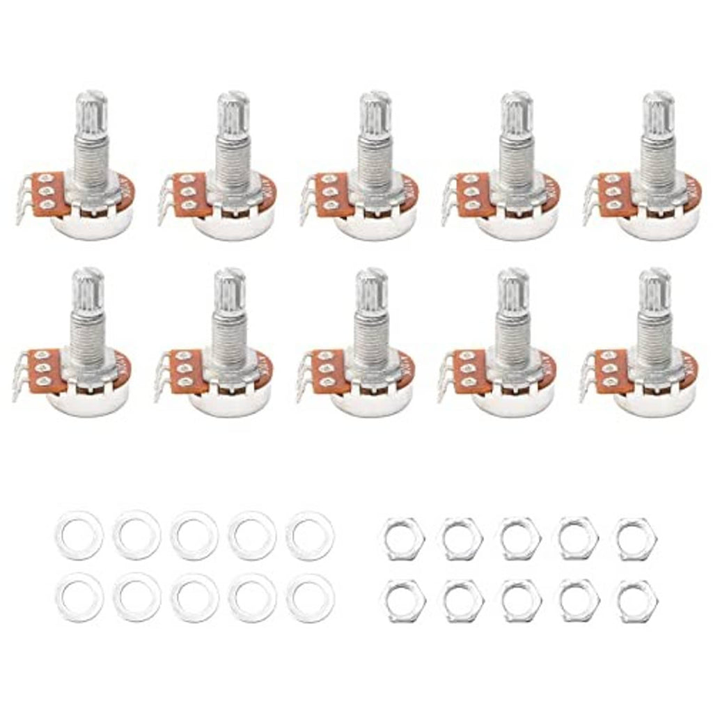 Electric guitar potentiometer set with metal split shaft, orange circuit board, mounting hardware