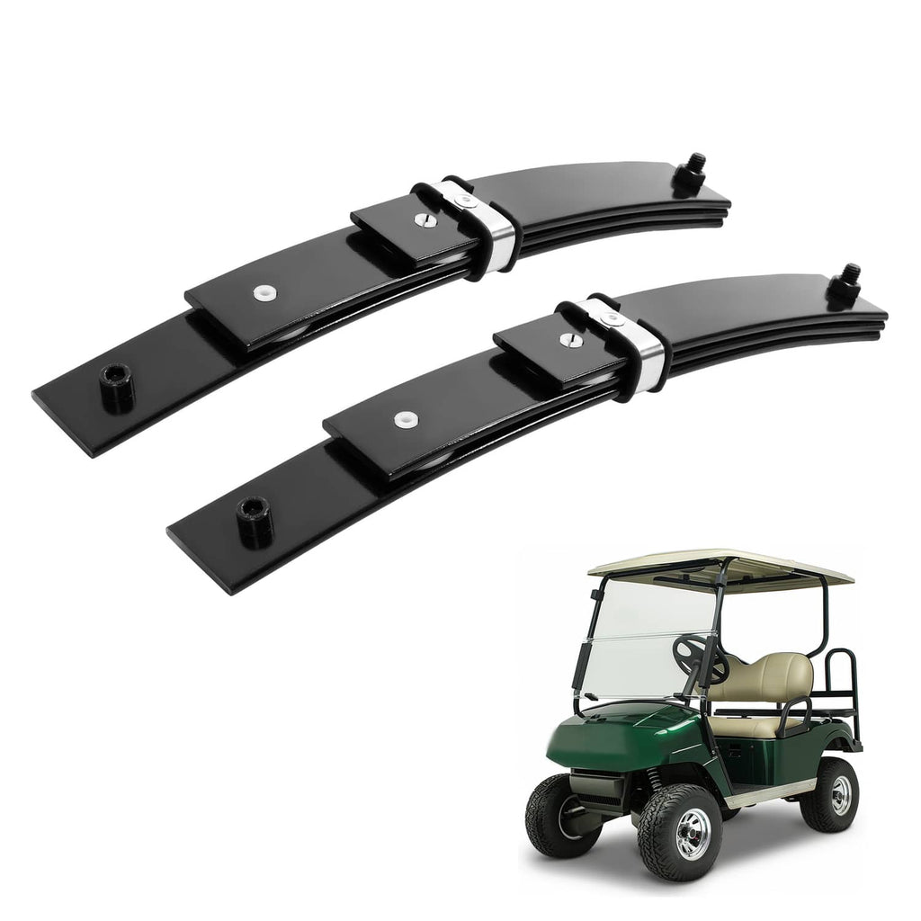 Black heavy-duty 3-leaf spring set for golf cart, two front leaf assemblies with clamps