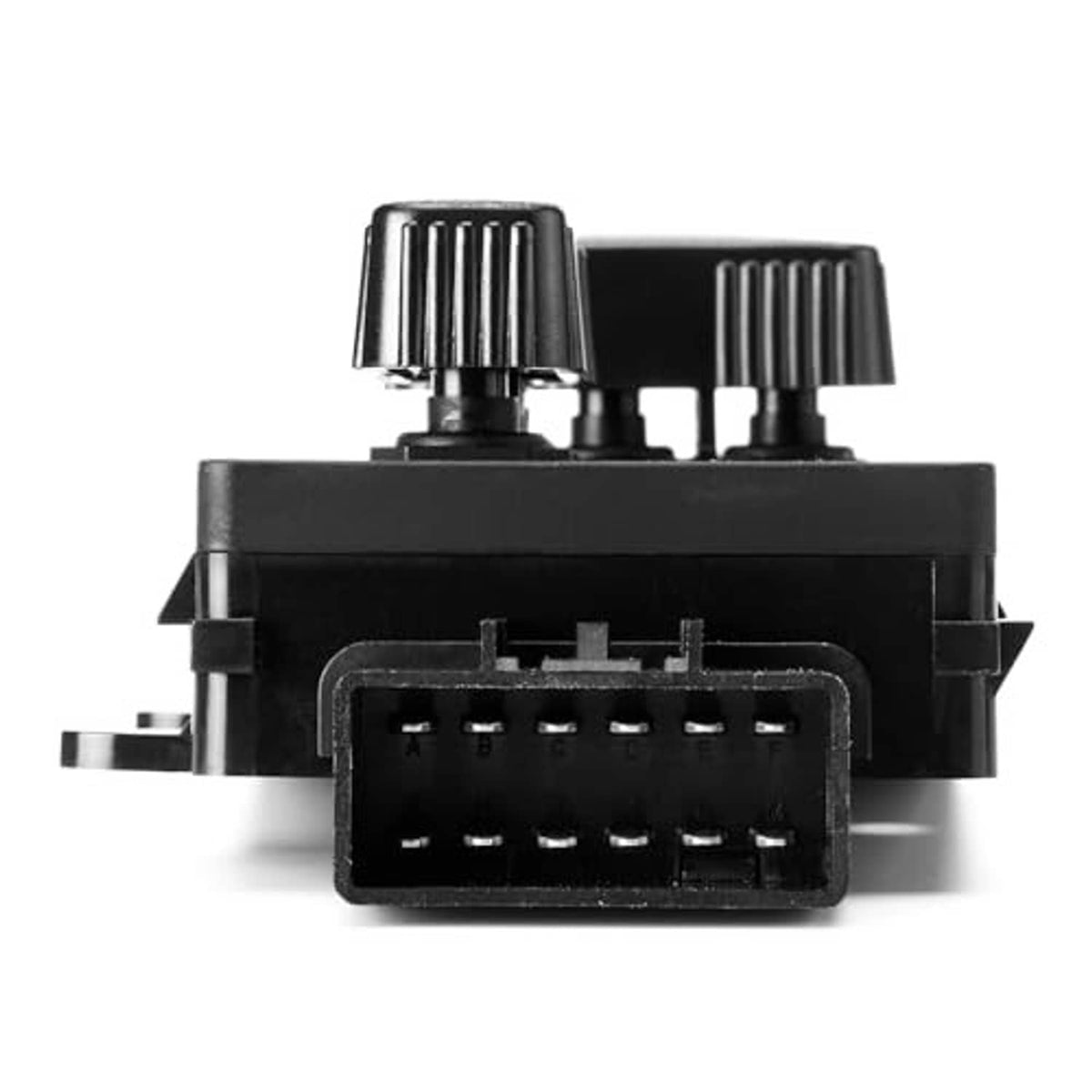 Back view of power seat switch control module showing multi-pin electrical connector.