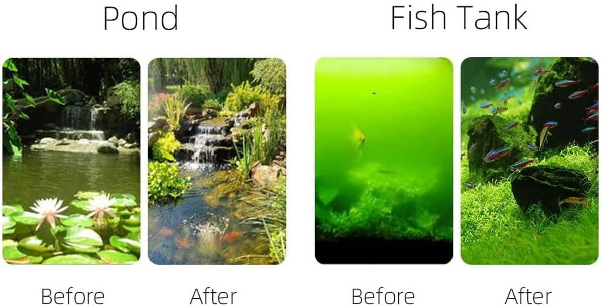 UV pond filter system with installed bulbs showing blue illumination