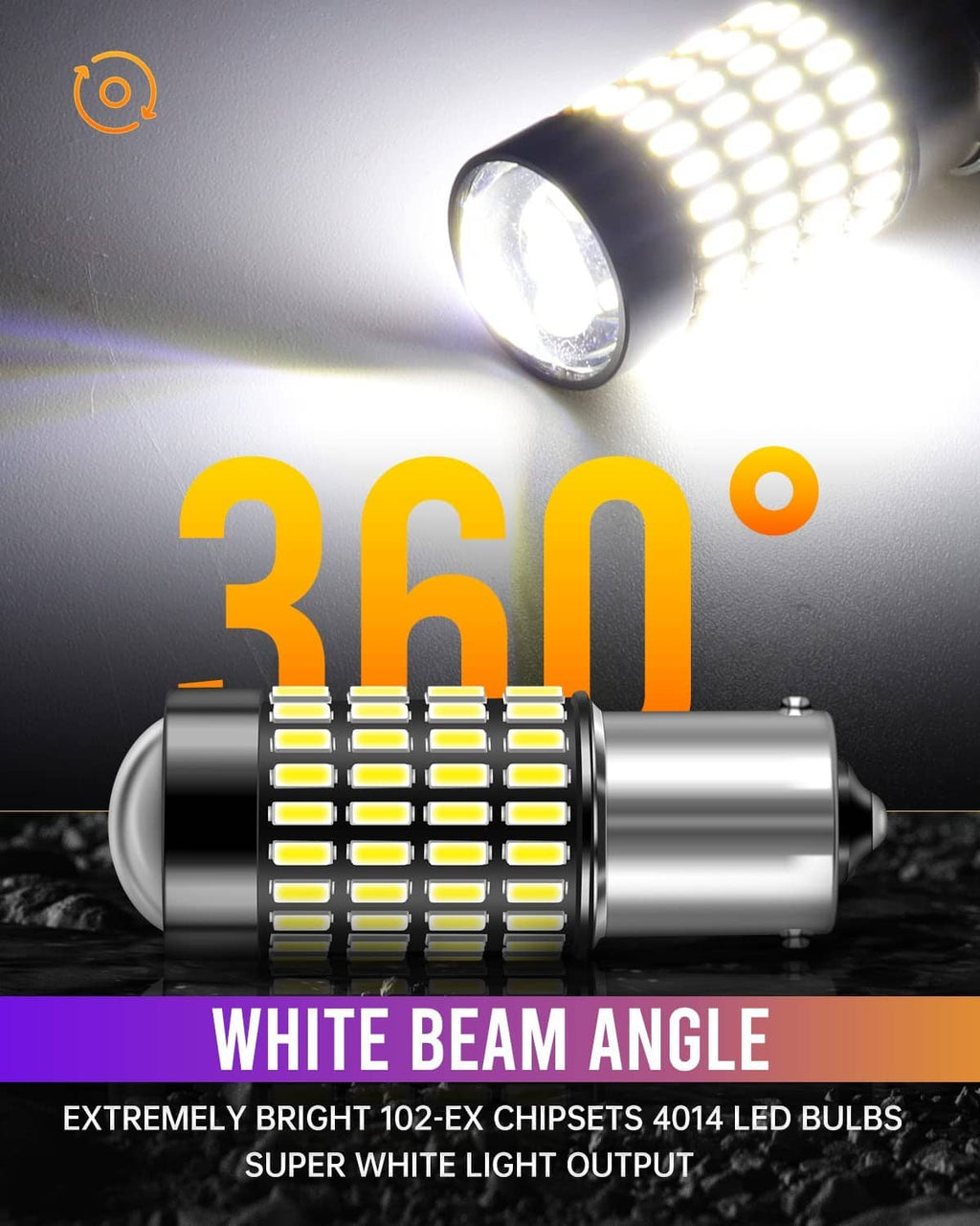 Silver LED bulb with projector lens and bright white beam LED chip array
