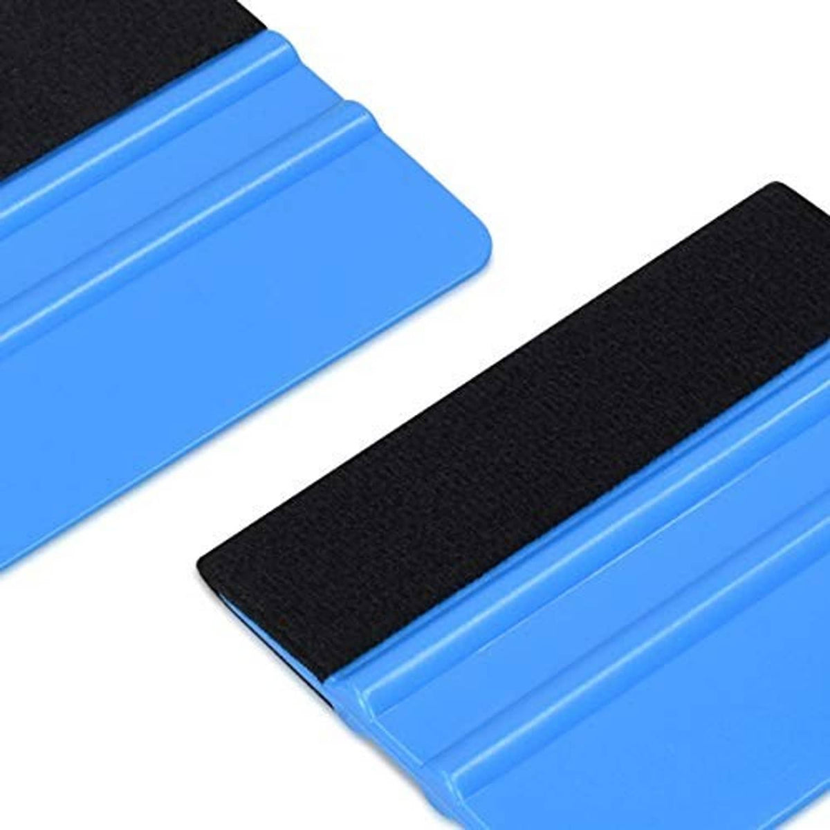 Close-up of plastic felt edge squeegee edge: black felt on blue scraper