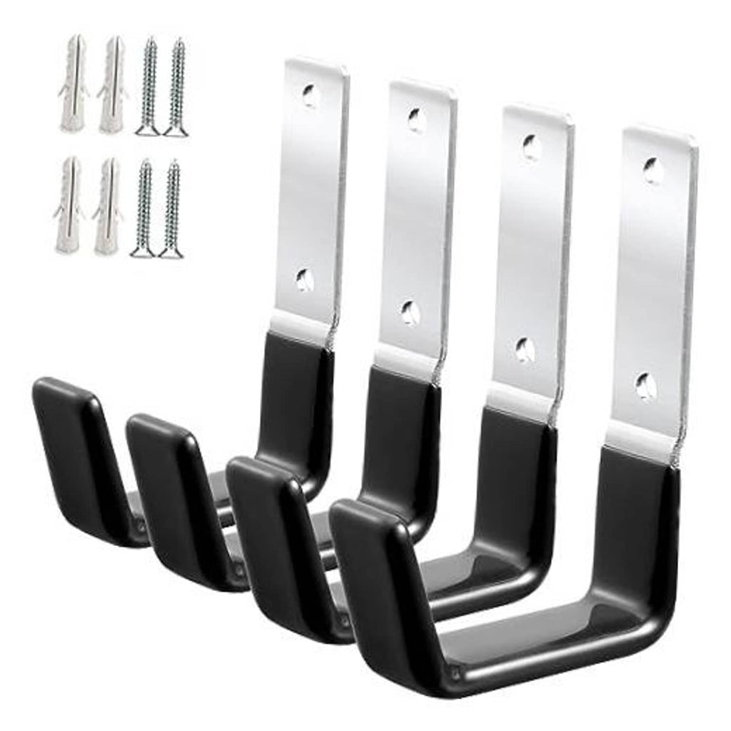 Set of 4 steel garage hooks with black anti-slip PVC pads and mounting plates