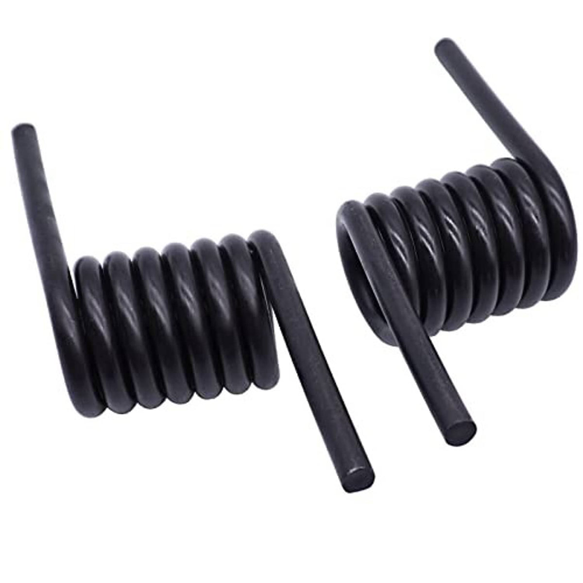 Two black coil springs with straight end rods, side-by-side view
