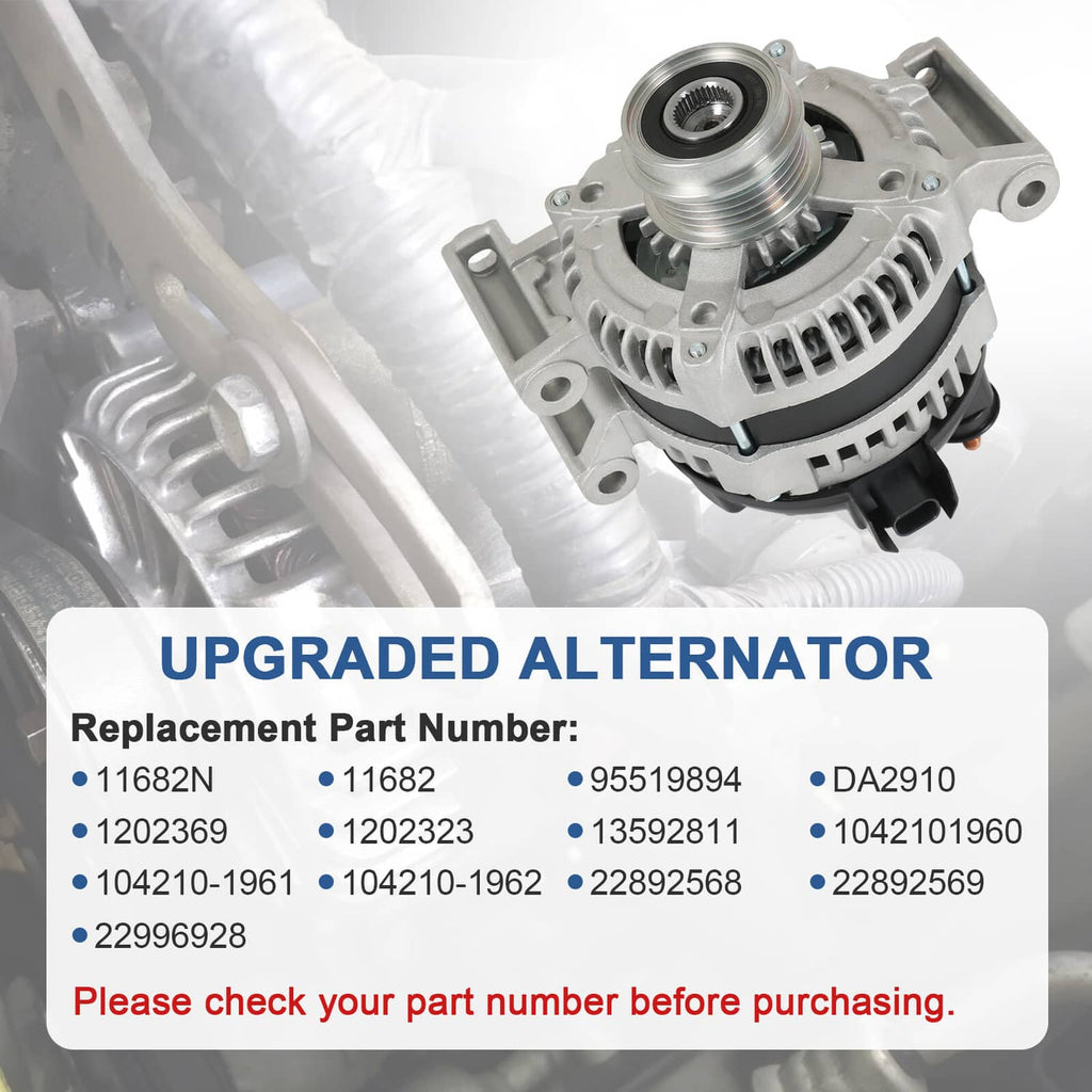 Automotive alternator with belt pulley and vented front housing, close-up detail