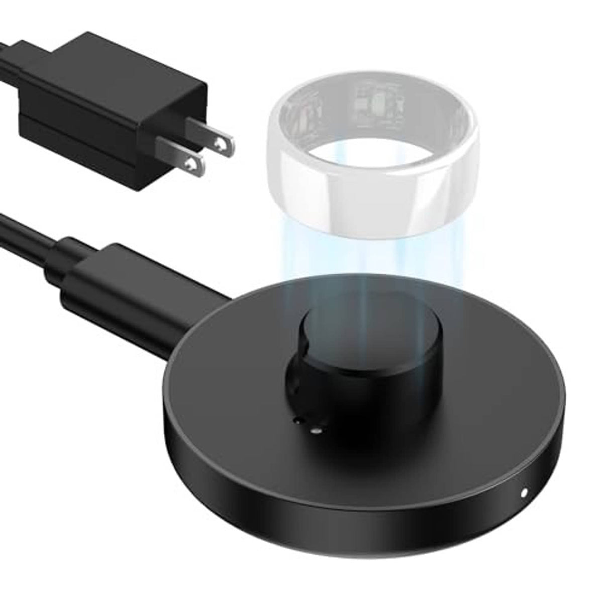 Black Oura Ring Gen 3 charging dock with ring cradle and cable