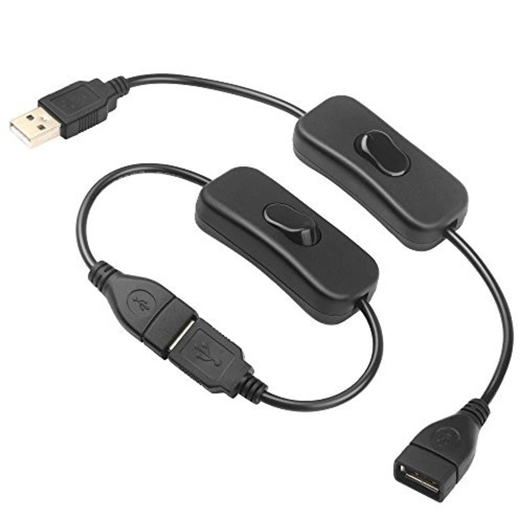 USB male-to-female power extension cables with two inline on/off switches