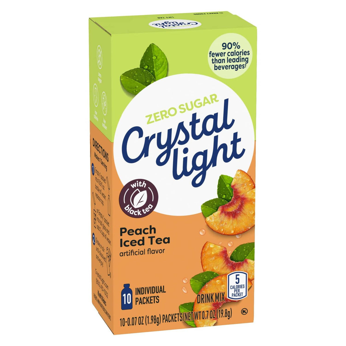 Peach iced tea drink mix carton, zero sugar, 10 individual packets
