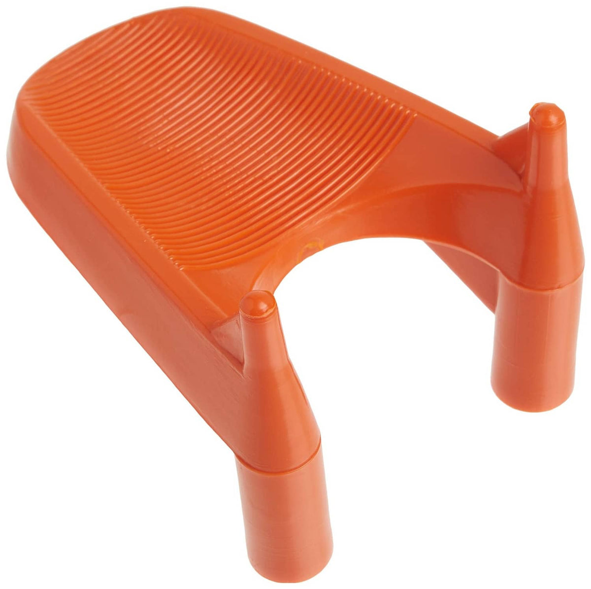 Orange kicking tee with ridged top surface and three sturdy legs