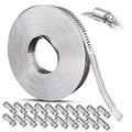 Roll of large stainless steel worm gear hose clamp straps with metal fasteners