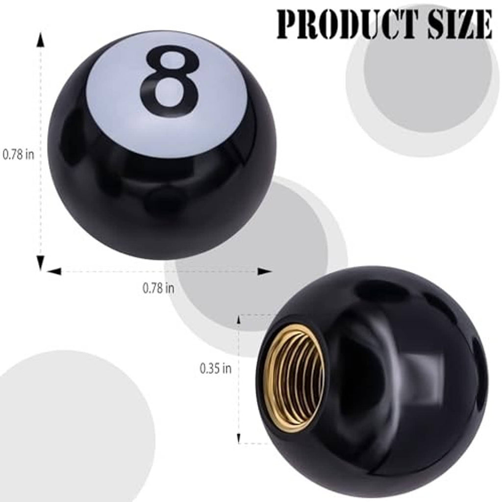 Black 8-ball tire valve stem cap with white 8 icon and brass threaded insert