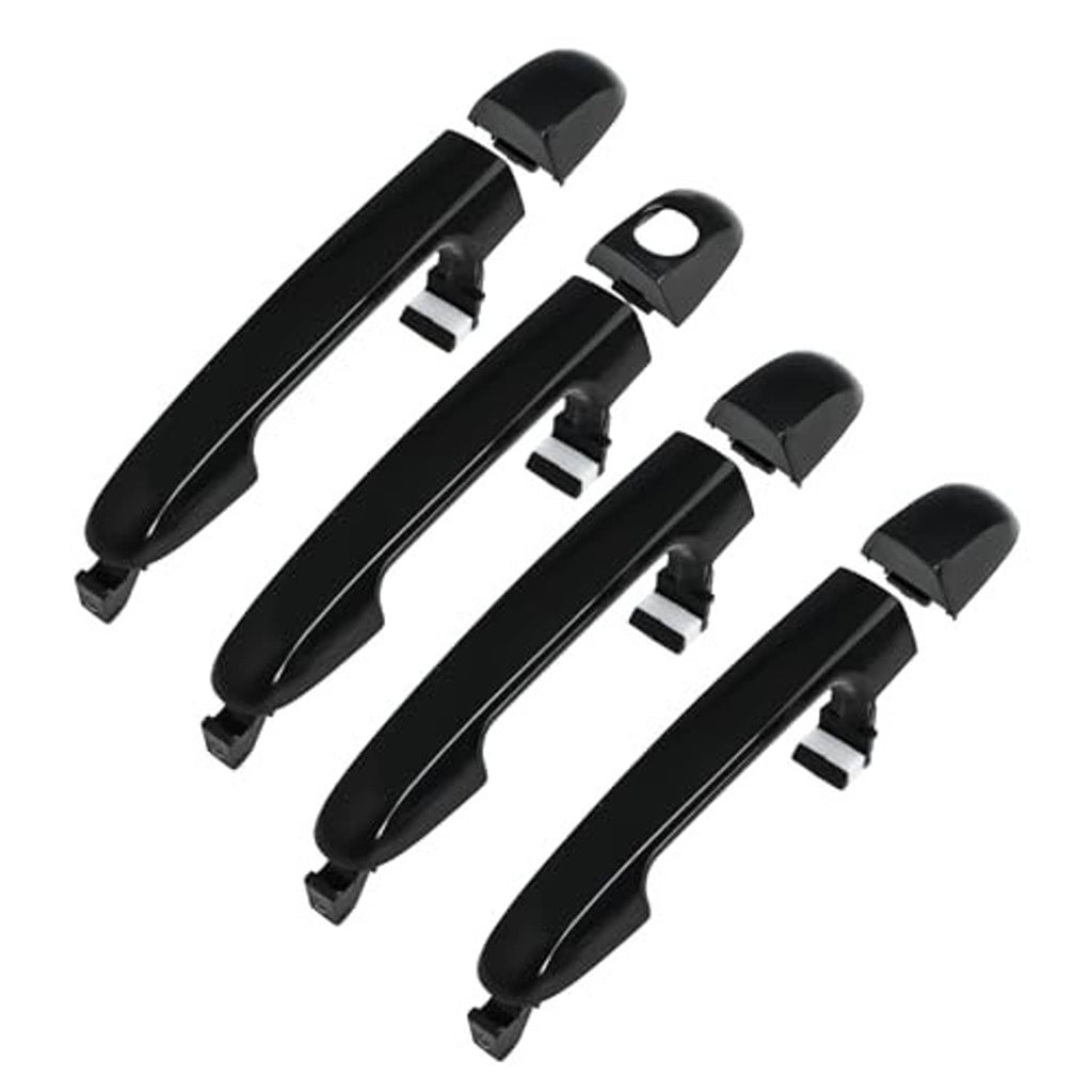 Set of black exterior door handles, angled view with clip attachments