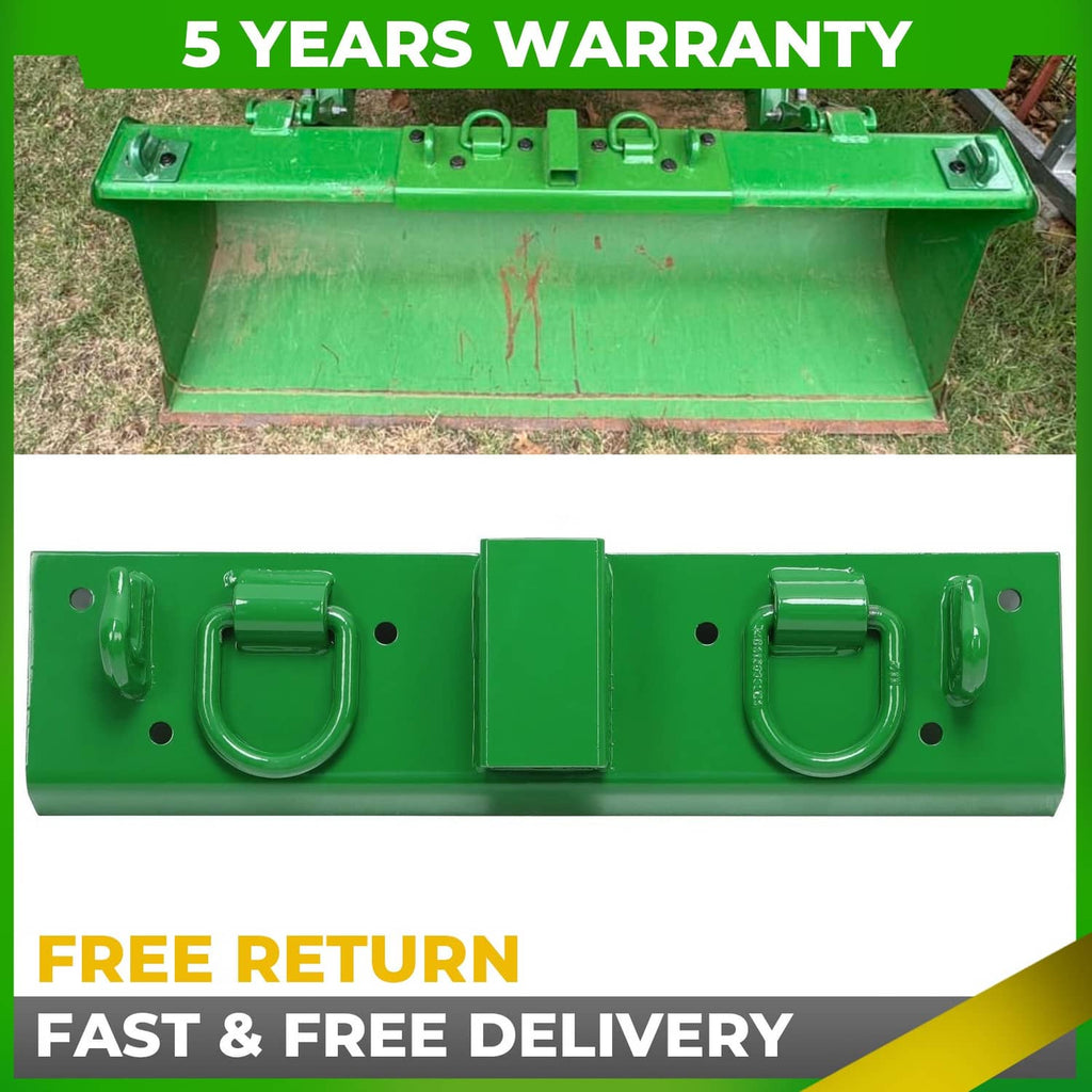 Green steel mounting bar with two receiver D-ring grab hooks and latch plates
