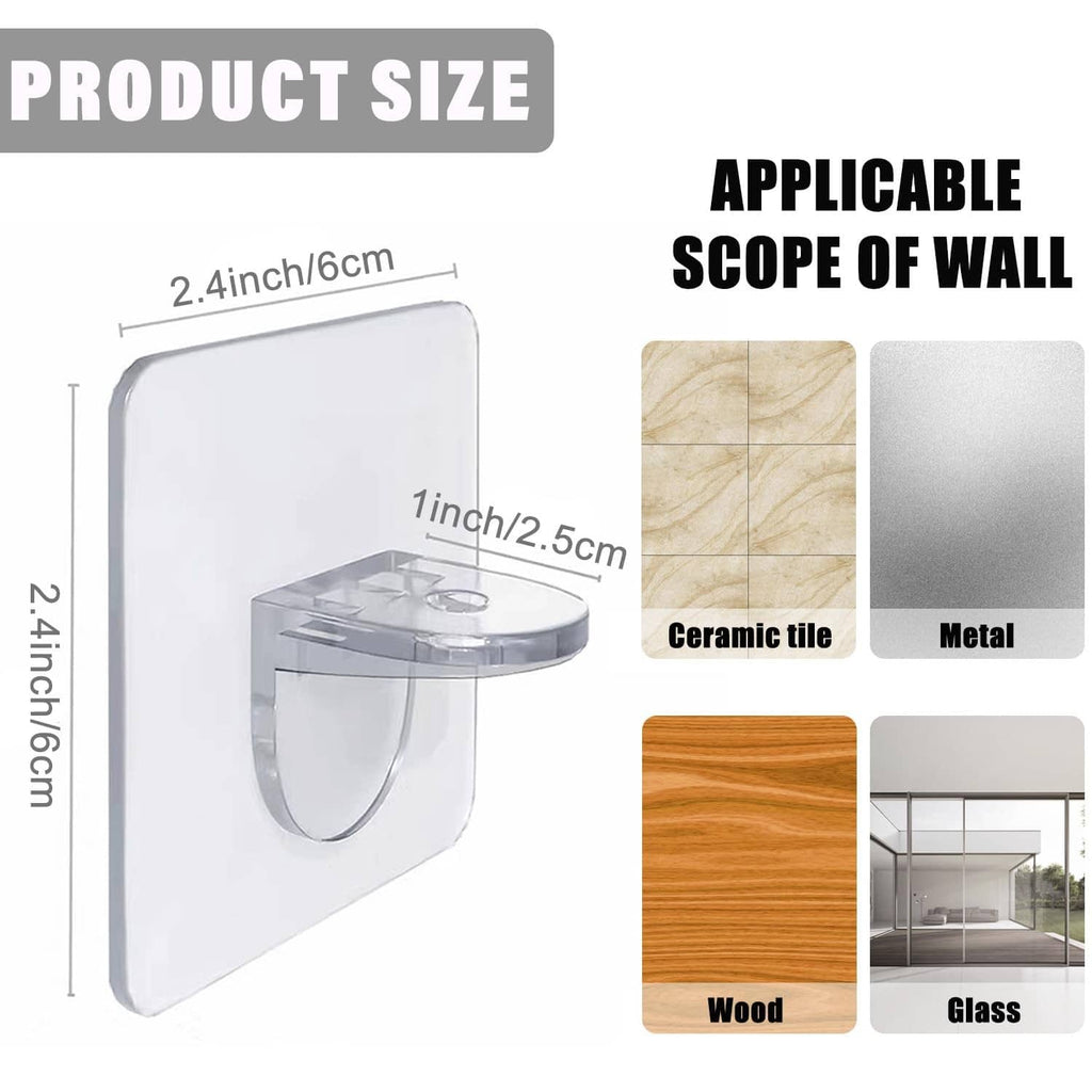 Clear plastic self-adhesive shelf support peg bracket