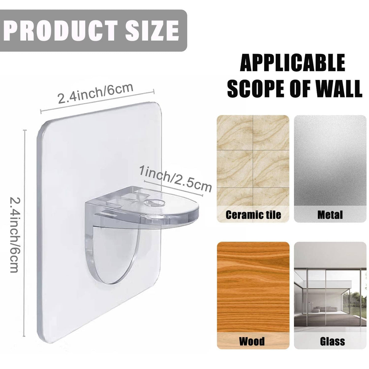 Clear plastic self-adhesive shelf support peg bracket
