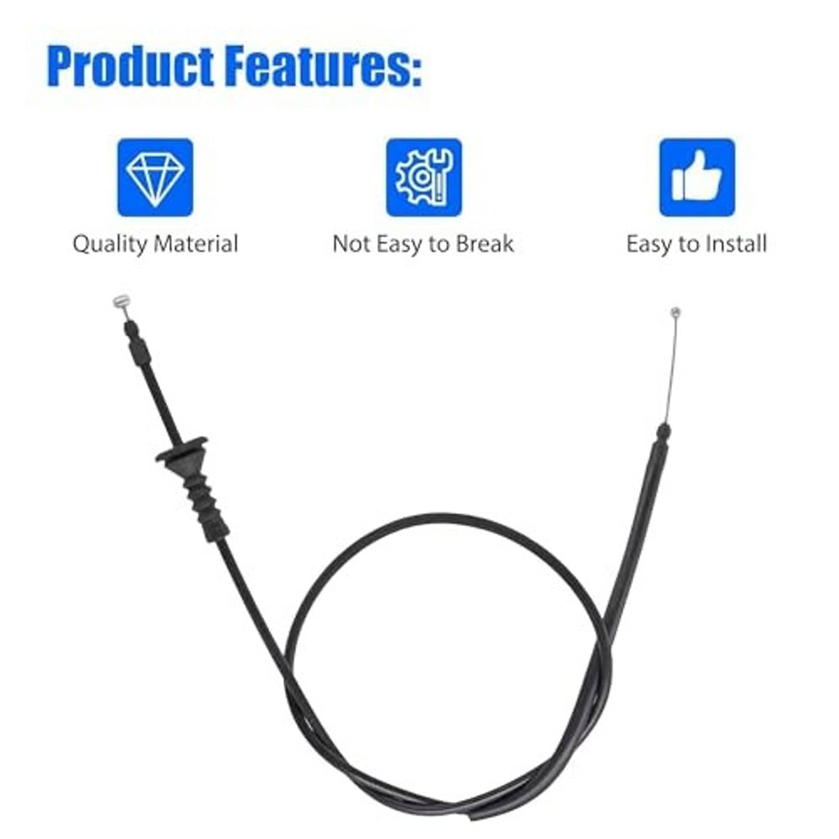 Rear hood release cable wire set with black cable loop and metal connectors
