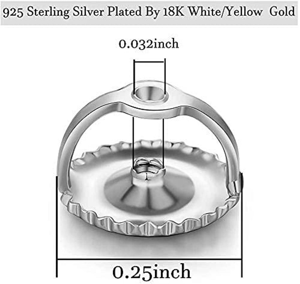 Sterling silver screw earring back size diagram, 0.25 in and 0.032 in
