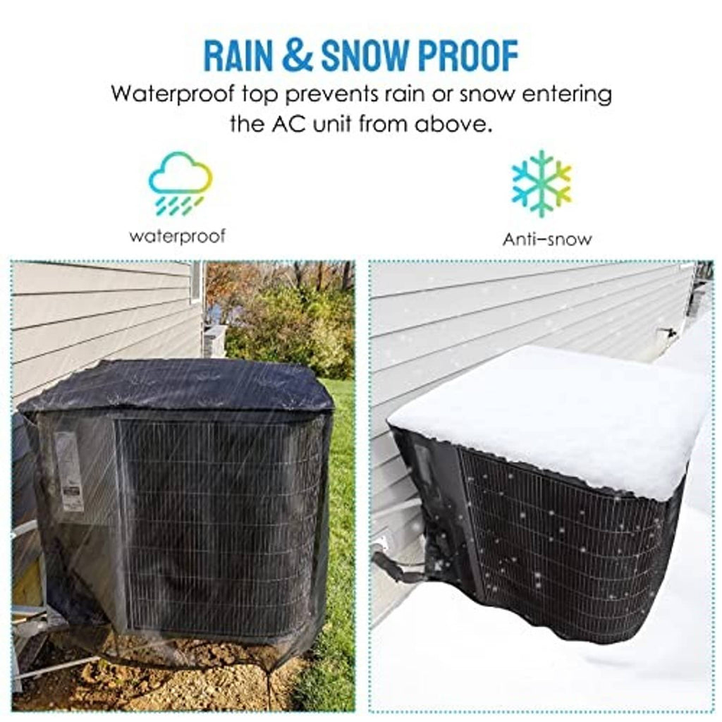 Waterproof-style dark air conditioner cover with mesh sides and padded top protection
