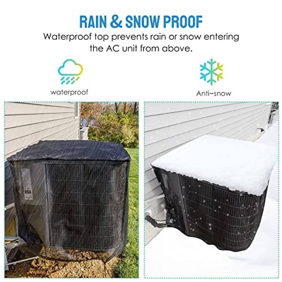 Waterproof-style dark air conditioner cover with mesh sides and padded top protection