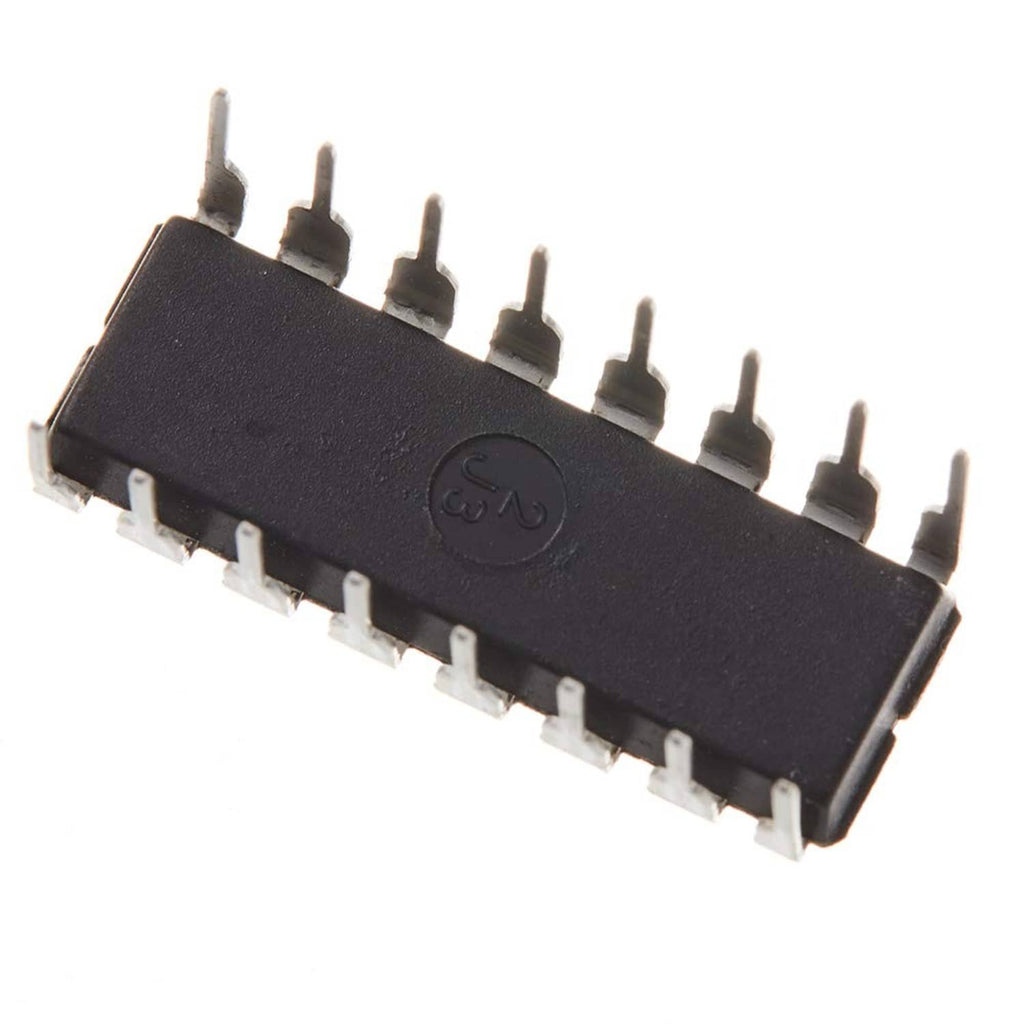74LS47N BCD-to-7-segment decoder IC, black DIP, angled view of pin legs
