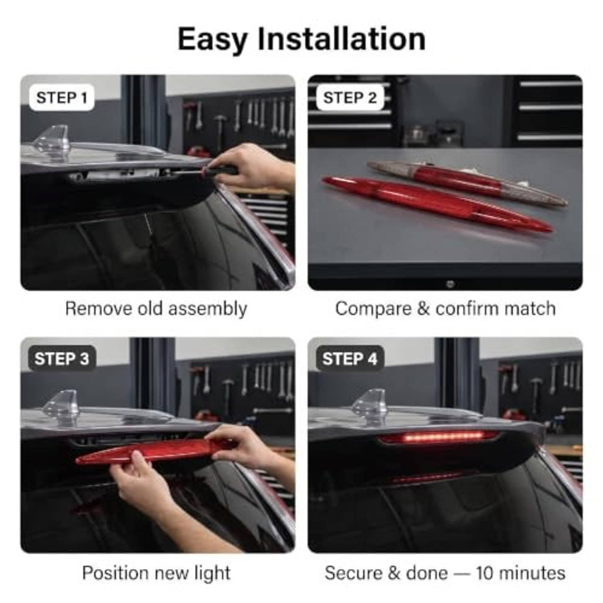 Red LED third brake light during installation, alignment on rear trim.