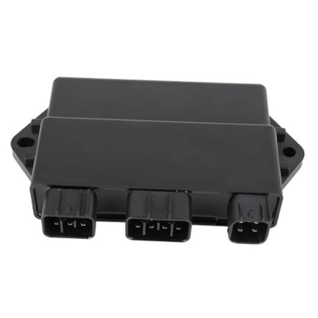 Black ignition control module box with 3 electrical connector ports and mounting holes