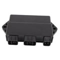 Black ignition control module box with 3 electrical connector ports and mounting holes