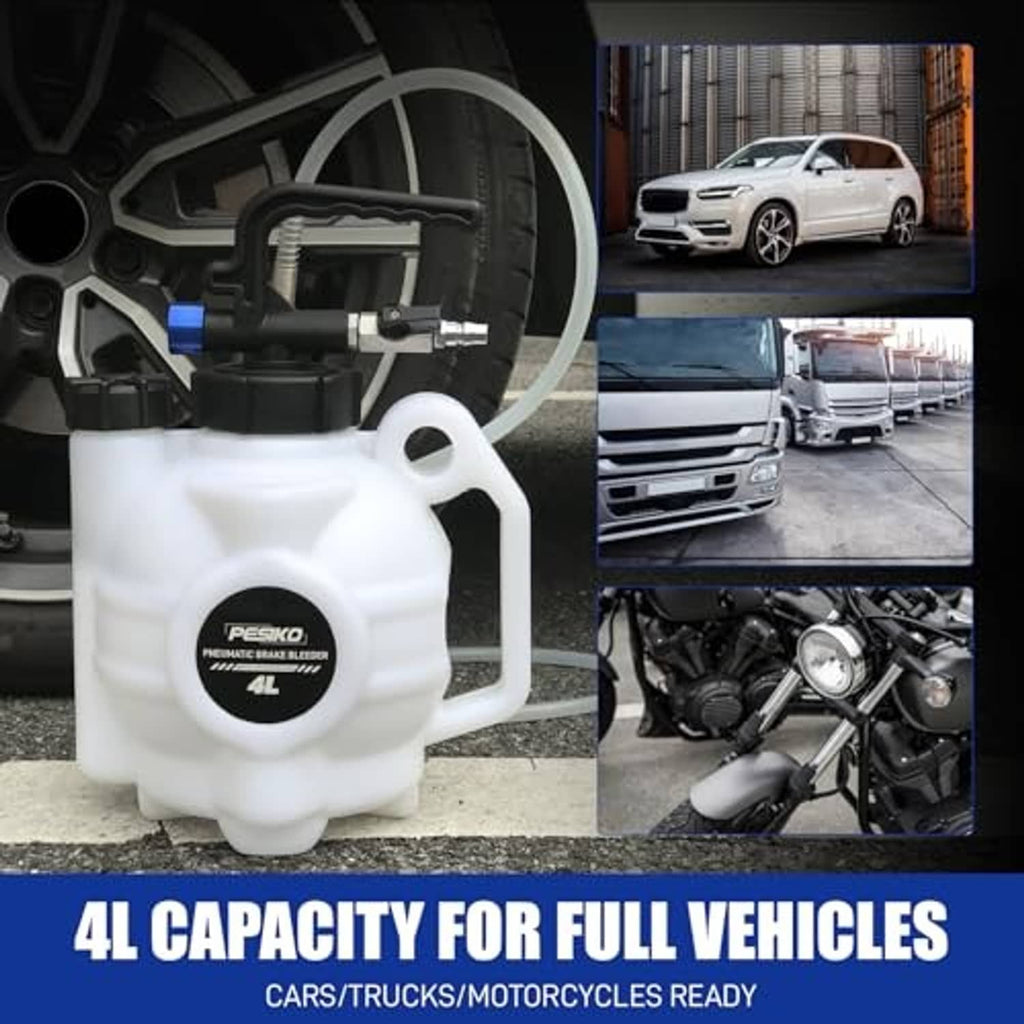 4L vacuum brake bleeder kit with white reservoir and vacuum hose for vehicle bleeding