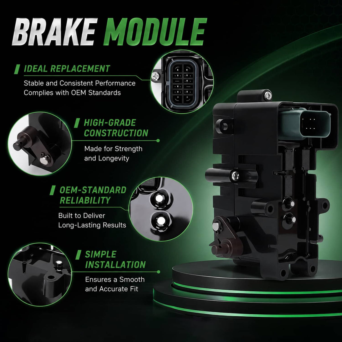Brake control module with multi-pin connector and mounting bracket, black housing
