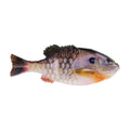 Fish-shaped soft plastic fishing bait lure in natural bluegill colors, side view