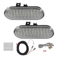 LED bed lighting kit components with two oval clear-lens light housings and wiring cables