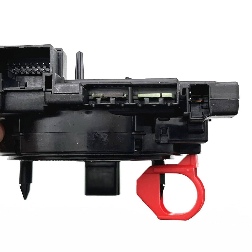 Clock spring assembly underside, black connector rail with red mounting ring