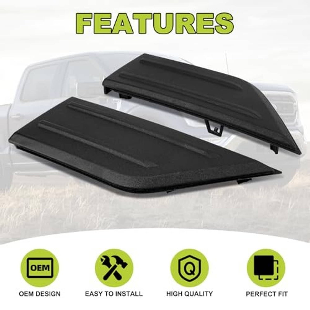 Black bumper guard cover inserts with curved edge and ridged surface