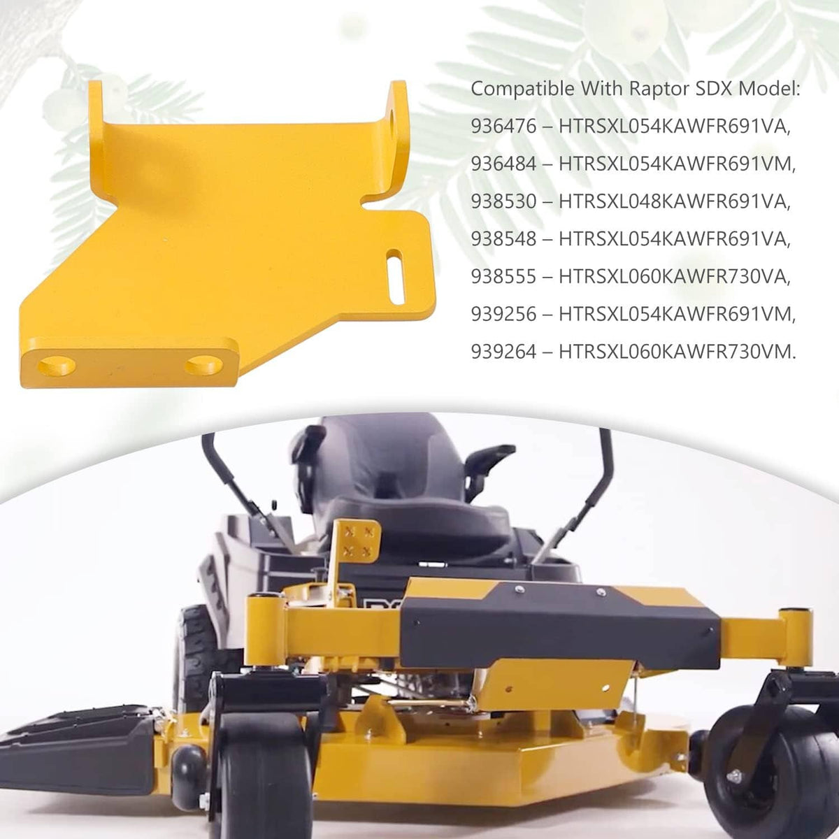 Yellow hydro transmission bracket kit with front bracket piece and included hardware shown