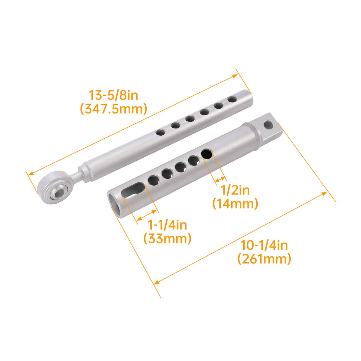3-point lift stabilizer link assembly with dimensions, perforated bars and mounting ends