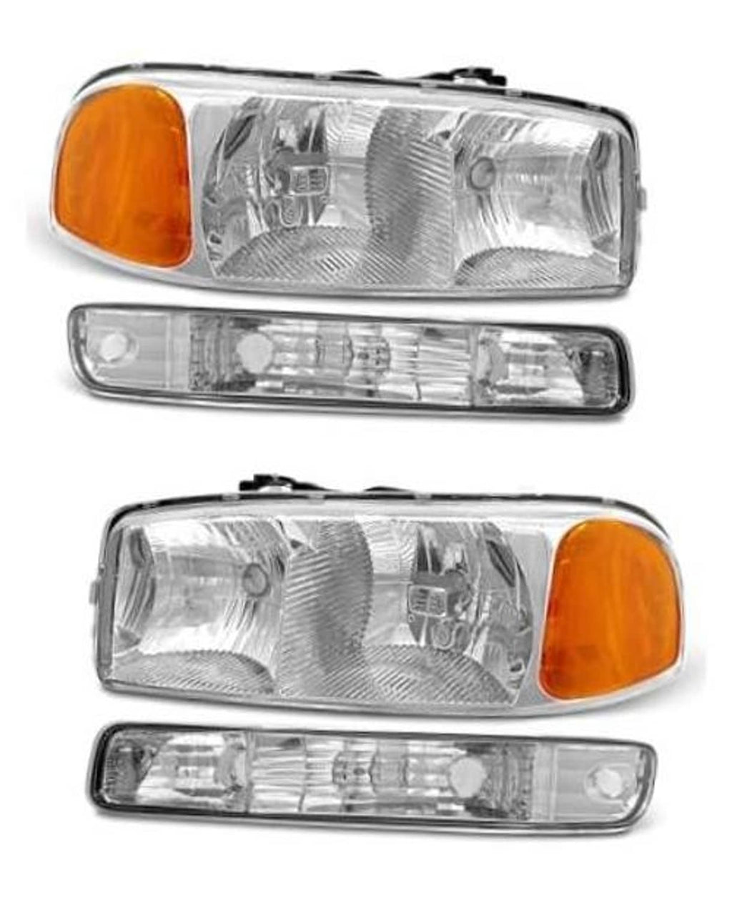 Chrome headlight assembly set with clear lenses and amber side marker lamps