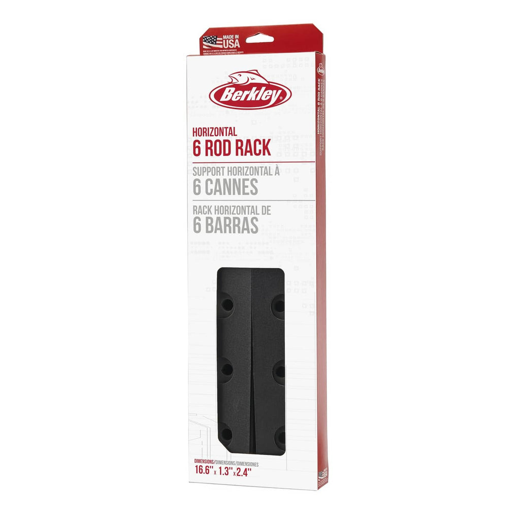 Berkley horizontal 6-rod rack box with black foam holder slots